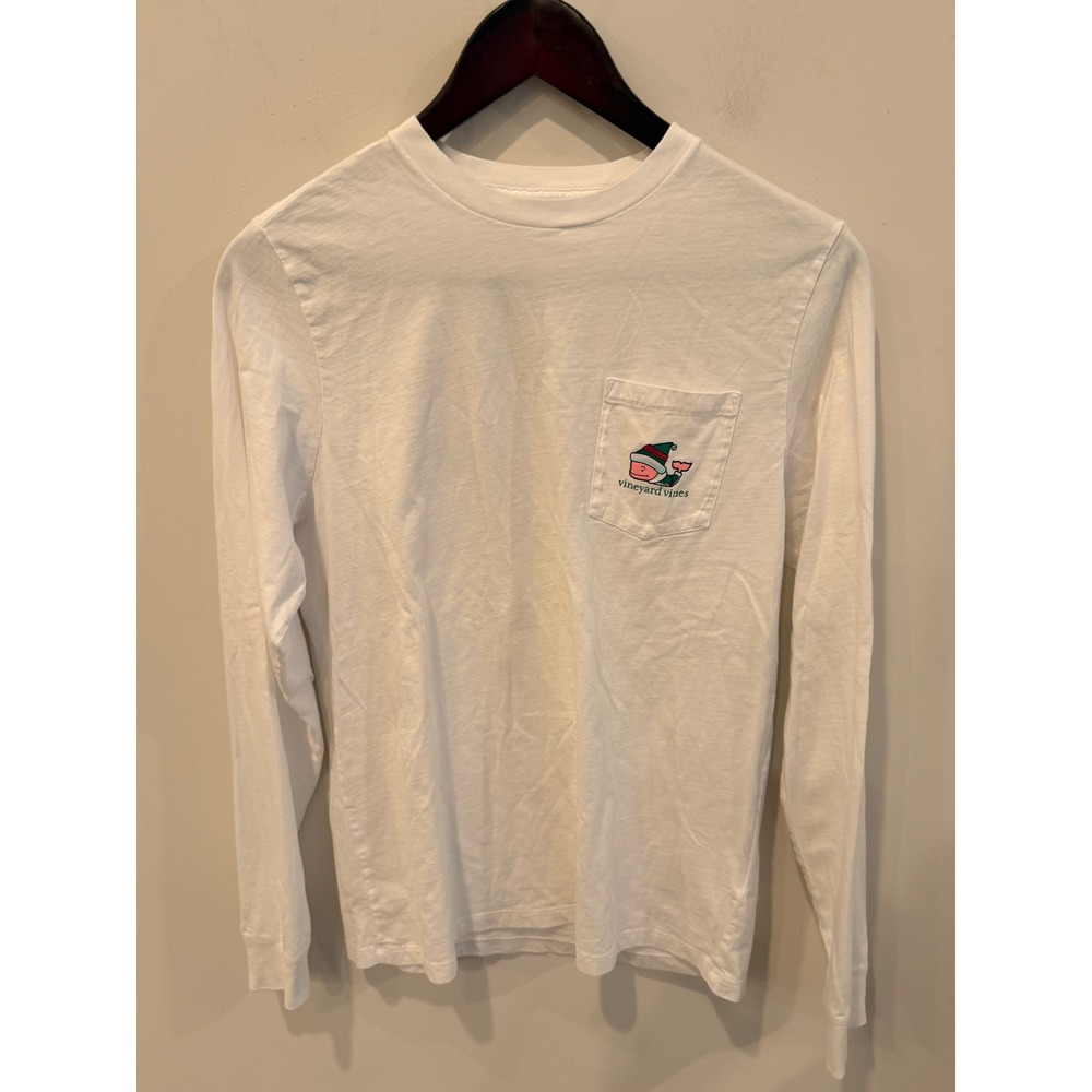 Vineyard Vines Kids XL White Long Sleeve Merry Christmas Elf Whale Pocket Tee